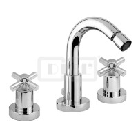 DIBLextra Zweigriff-Bidet-Dreilochbatterie mit hohem, schwenkbarem Gussauslauf, mit Zugstangenbohrung und Ablaufgarnitur 1¼"