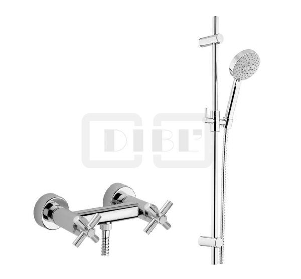 DIBLextra Zweigriff-Brausebatterie zur Aufputzmontage, mit Messing-Brausestange 755 mm, Handbrause und Metallbrauseschlauch 1500 mm