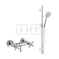DIBLextra Zweigriff-Brausebatterie zur Aufputzmontage, mit Messing-Brausestange 755 mm, Handbrause und Metallbrauseschlauch 1500 mm
