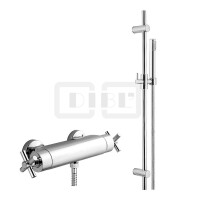 DIBLextra Thermostat-Brausebatterie zur Aufputzmontage, mit Messing-Brausestange 755 mm, Stabhandbrause und Metallbrauseschlauch 1500 mm