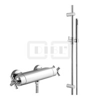 DIBLextra Thermostat-Brausebatterie zur Aufputzmontage, mit Messing-Brausestange 755 mm, Handbrause und Metallbrauseschlauch 1500 mm
