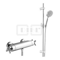 DIBLextra Thermostat-Brausebatterie zur Aufputzmontage, mit Messing-Brausestange 755 mm, Handbrause und Metallbrauseschlauch 1500 mm
