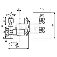 DIBLextra Thermostat-Brausebatterie ½" zur Unterputzmontage, mit Mengenregulierung für einen Abgangsanschluss