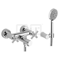 DIBLextra Zweigriff-Wannenbatterie zur Aufputzmontage, mit Handbrause, Wandbrausehalter, Brausehalter und Metallbrauseschlauch 1250 mm