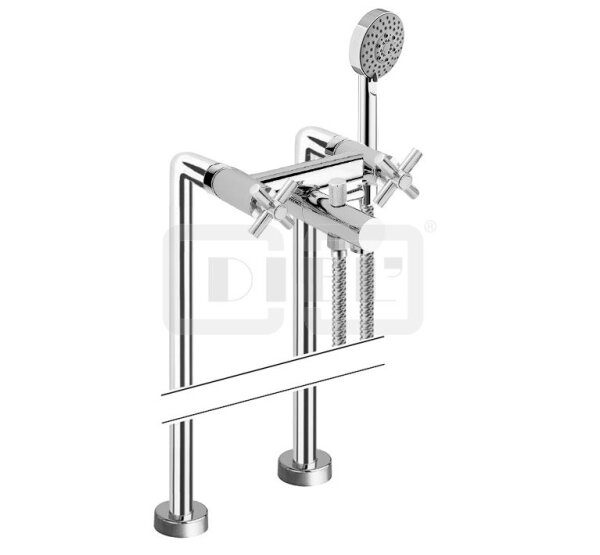 DIBLextra Zweigriff-Wannenbatterie zur freistehenden Bodenmontage im Raum, mit Handbrause und Metallbrauseschlauch 1500 mm