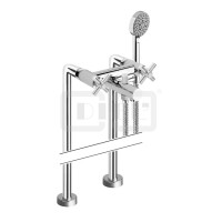 DIBLextra Zweigriff-Wannenbatterie zur freistehenden Bodenmontage im Raum, mit Handbrause und Metallbrauseschlauch 1500 mm