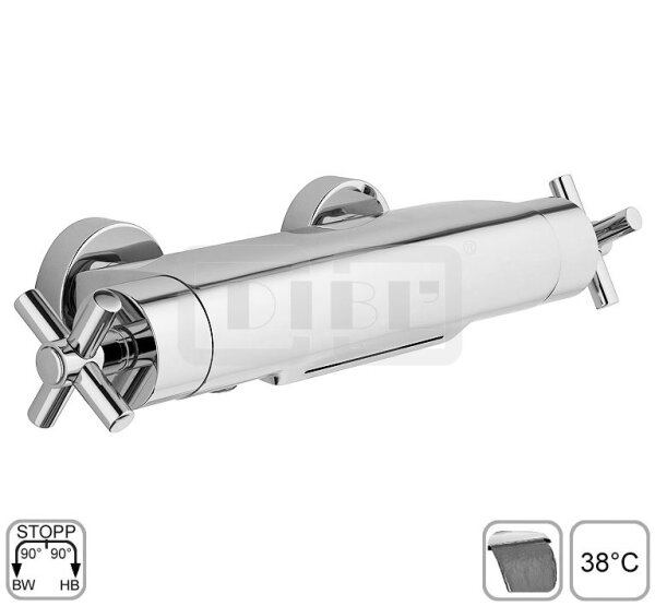 DIBLextra Thermostat-Wannenbatterie zur Aufputzmontage, mit Mehr-Wege-Umschaltventil für zwei Abgangsanschlüsse, mit Cascaden-Schwallauslauf und Brauseabgang unten ½"