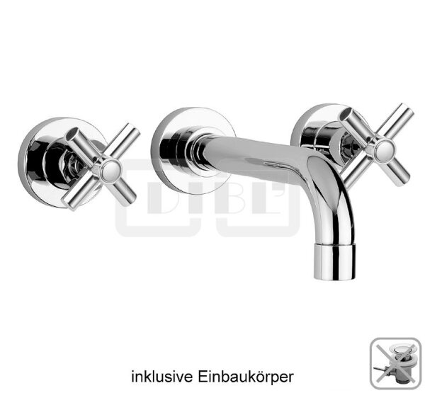 DIBLextra Zweigriff-Waschtisch-Wandbatterie mit starrem Gussauslauf 222 mm, ohne Zugstangenbohrung, ohne Ablaufzubehör