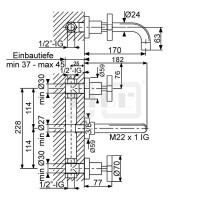 DIBLextra Zweigriff-Waschtisch-Wandbatterie mit starrem Gussauslauf 182 mm, ohne Zugstangenbohrung