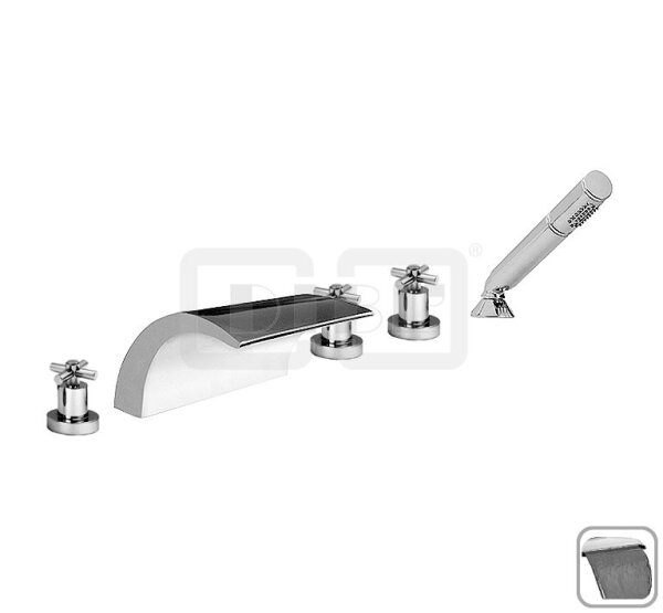 DIBLextra Zweigriff-Fünflochbatterie zur Wannenrandmontage, Cascaden-Schwallauslauf, Schlauchbrauseset