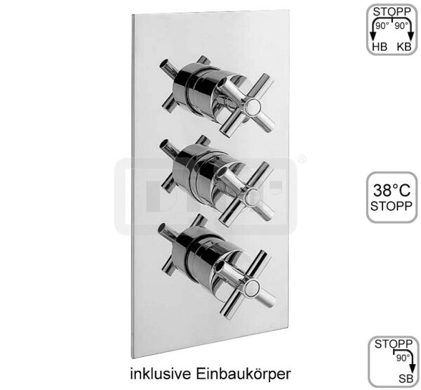 DIBLextra Thermostat-Batterie ½" zur Unterputzmontage, mit integriertem Mehr-Wege-Umschaltventil für zwei Abgangsanschlüsse