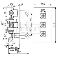 DIBLextra Thermostat-Batterie ½" zur Unterputzmontage, mit integriertem Mehr-Wege-Umschaltventil für zwei Abgangsanschlüsse