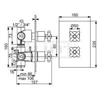 DIBLextra Thermostat-Batterie ½" zur Unterputzmontage, mit integriertem Mehr-Wege-Umschaltventil für zwei Abgangsanschlüsse,