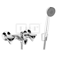 DIBLclassic Zweigriff-Wannenbatterie zur Aufputzmontage, mit Handbrause, Wandbrausehalter und Brauseschlauch 1500 mm
