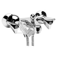 DIBLclassic Zweigriff-Wannenbatterie zur Aufputzmontage, mit Handbrause, Spezial-Brausehalter und Brauseschlauch 1250 mm