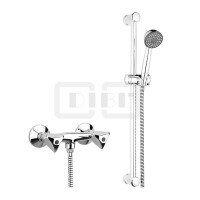 DIBLclassic Zweigriff-Brausebatterie zur Aufputzmontage, mit Brausestange 964 mm, Handbrause und Brauseschlauch 1500 mm