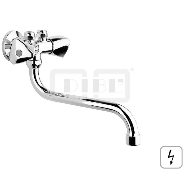 DIBLclassic Zweigriff-Spültisch-Wandbatterie mit schwenkbarem Rohrauslauf, Niederdruckausführung für drucklose Elektro-Übertischspeicher