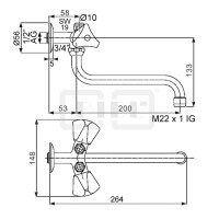 DIBLclassic Zweigriff-Spültisch-Wandbatterie mit schwenkbarem Rohrauslauf, Niederdruckausführung für drucklose Elektro-Übertischspeicher