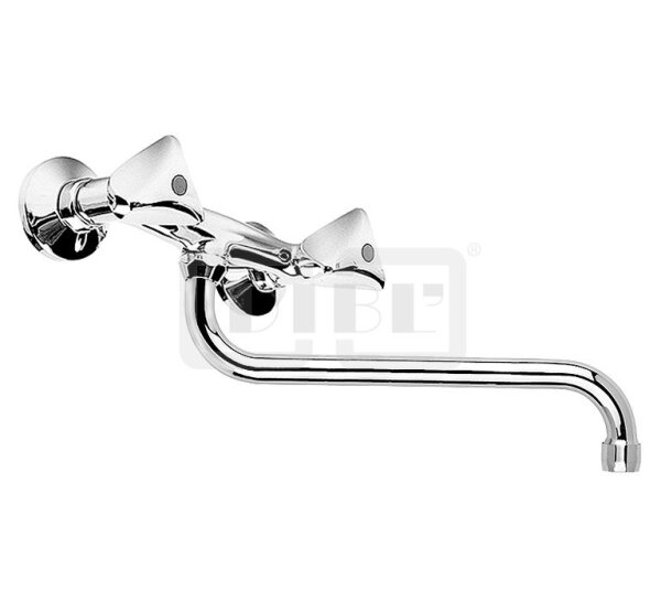 DIBLclassic Zweigriff-Spültisch-Wandbatterie, mit seitlich schwenkbarem Rohrauslauf - Ausladung 300 mm