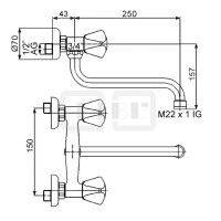 DIBLclassic Zweigriff-Spültisch-Wandbatterie, mit seitlich schwenkbarem Rohrauslauf - Ausladung 250 mm