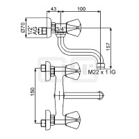 DIBLclassic Zweigriff-Spültisch-Wandbatterie, mit seitlich schwenkbarem Rohrauslauf - Ausladung 100 mm