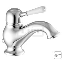 DIBLporcelain Einhebel-Waschtischbatterie, mit Zugstangenbohrung, Ablaufgarnitur 1¼", mit Messingguss-Griffhebel mit Griffstück in Porzellan-Optik