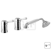 DIBLporcelain Einhebel-Dreilochbatterie zur Wannenrand- u. Fliesenbankmontage, Befüllung der Badewanne durch die Badewannen-Ab- und Überlaufgarnitur, mit Messingguss-Griffhebel mit Griffstück in Porzellan-Optik