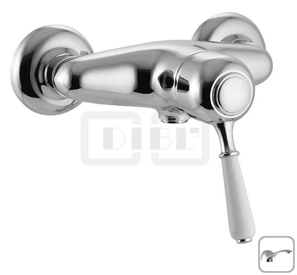 DIBLporcelain Einhebel-Brausebatterie zur Aufputzmontage, Brauseabgang unten ½" AG, mit Messingguss-Griffhebel mit Griffstück in Porzellan-Optik