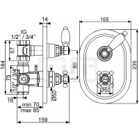 DIBLporcelain Thermostat-Brausebatterie ½" zur Unterputzmontage, mit Mengenregulierung für einen Abgangsanschluss