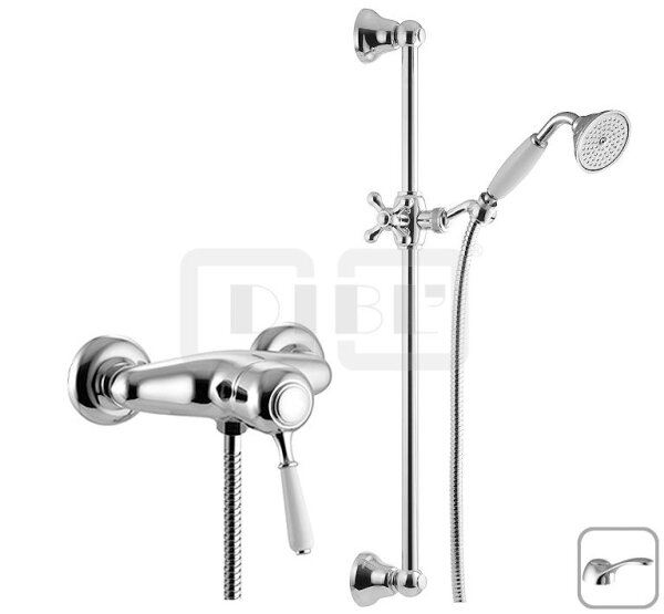 DIBLporcelain Einhebel-Brausebatterie zur Aufputzmontage, mit Messing-Brausestange 905 mm, mit Messingguss-Griffhebel mit Griffstück in Porzellan-Optik