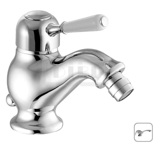 DIBLporcelain Einhebel-Bidetbatterie, mit Zugstangenbohrung und Ablaufgarnitur 1¼", mit Messingguss-Griffhebel mit Griffstück in Porzellan-Optik