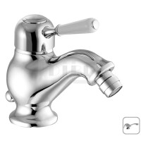 DIBLporcelain Einhebel-Bidetbatterie, mit Zugstangenbohrung und Ablaufgarnitur 1¼", mit Messingguss-Griffhebel mit Griffstück in Porzellan-Optik