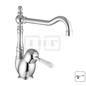 DIBLporcelain Einhebel-Spültischbatterie mit hohem, schwenkbarem Profilauslauf, mit Messingguss-Griffhebel mit Griffstück in Porzellan-Optik