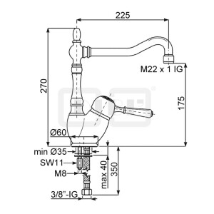 DIBLporcelain Einhebel-Spültischbatterie mit hohem, schwenkbarem Profilauslauf, mit Messingguss-Griffhebel mit Griffstück in Porzellan-Optik