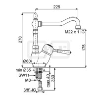 DIBLporcelain Einhebel-Spültischbatterie mit hohem, schwenkbarem Profilauslauf, mit Messingguss-Griffhebel mit Griffstück in Porzellan-Optik