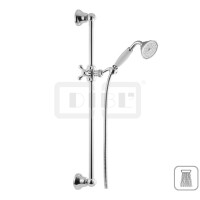 DIBLfit Messing-Brausegarnitur mit rundem Brauserohr Ø 18 mm x 905 mm, mit Nostalgie-Messing-Handbrause mit Griffstück in Porzellan-Optik