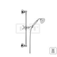 DIBLfit Messing-Brausegarnitur mit rundem Brauserohr Ø 18 mm x 605 mm, mit Nostalgie-Messing-Einstrahl-Handbrause mit Griffstück in Porzellan-Optik