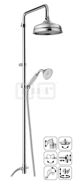 DIBLfit Runde Brauseaufsatz-Kombination zum direkten Armaturenanschluss, mit runder Nostalgie-Messing-Regenkopfbrause Ø 220 mm x 85 mm