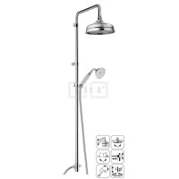 DIBLfit Runde Brauseaufsatz-Kombination zum direkten Armaturenanschluss, mit runder Nostalgie-Messing-Regenkopfbrause Ø 220 mm x 85 mm