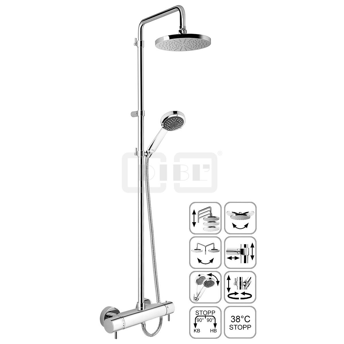 DIBLtherm eco Thermostat-Brausebatterie zur Aufputzmontage, 
