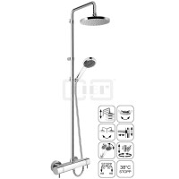 DIBLtherm eco Thermostat-Brausebatterie zur Aufputzmontage, mit runder Messing-Regenkopfbrause Ø 205 mm x 15 mm