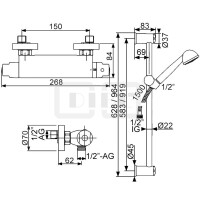 DIBLtherm Thermostat-Brause-Renovierungsset zur Aufputzmontage, mit Brausegarnitur in der Länge 628 mm