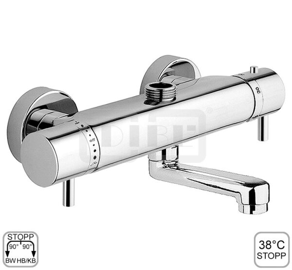 DIBLtherm eco Thermostat-Wannenbatterie zur Aufputzmontage, Brauseabgang unten ¾" Außengewinde und Brauseabgang oben ¾" Außengewinde, mit schwenkbarem Profilauslauf - Ausladung 100 mm