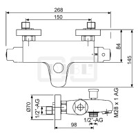 DIBLtherm Thermostat-Wannenbatterie zur Aufputzmontage, Brauseabgang unten ½" Außengewinde