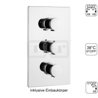 DIBLtherm eco Thermostat-Batterie ½" zur Unterputzmontage, mit Mehr-Wege-Umschaltventil für zwei Abgangsanschlüsse und Regulierung für dritten Abgangsanschluss