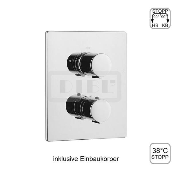 DIBLtherm eco Thermostat-Batterie ½" zur Unterputzmontage, mit integriertem Mehr-Wege-Umschaltventil für zwei Abgangsanschlüsse,