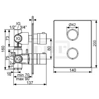 DIBLtherm eco Thermostat-Batterie ½" zur Unterputzmontage, mit integriertem Mehr-Wege-Umschaltventil für zwei Abgangsanschlüsse,