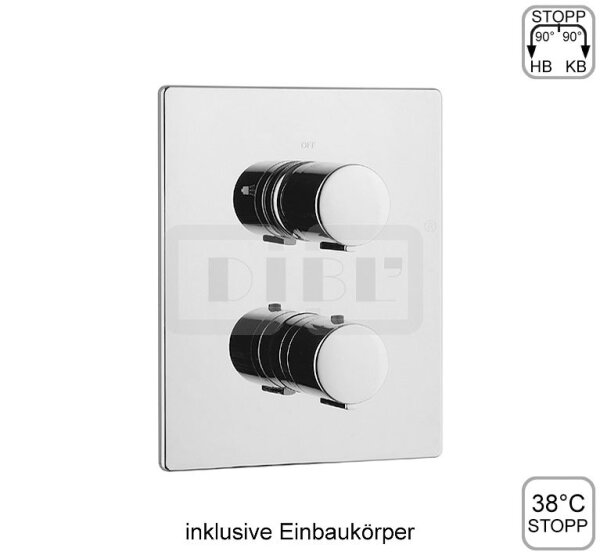 DIBLtherm eco Thermostat-Batterie ¾" zur Unterputzmontage, mit integriertem Mehr-Wege-Umschaltventil für zwei Abgangsanschlüsse