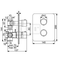 DIBLtherm eco Thermostat-Brausebatterie ¾" zur Unterputzmontage, mit Mengenregulierung für einen Abgangsanschluss