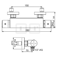 DIBLtherm eco Thermostat-Brausebatterie zur Aufputzmontage, Brauseabgang unten ½" Außengewinde